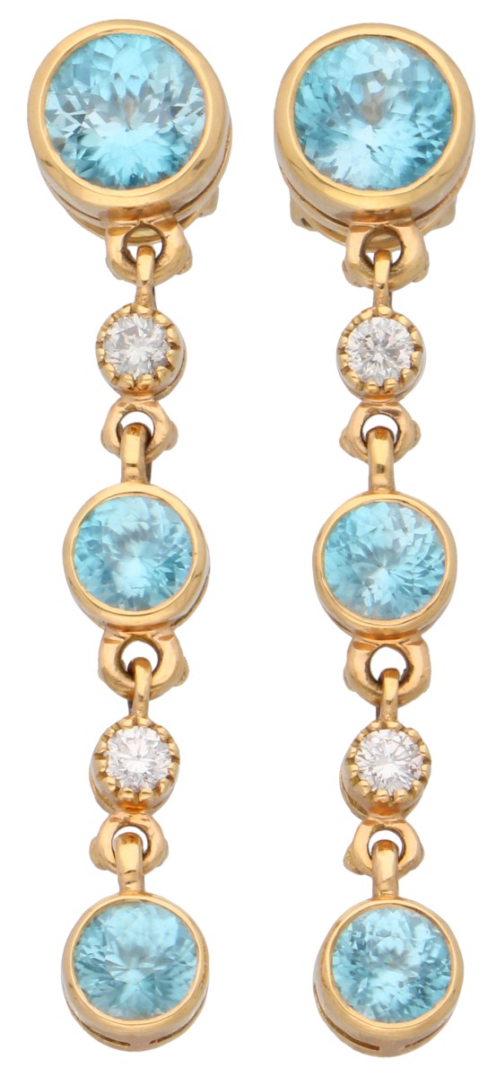 18K Roségouden oorhangers bezet met natuurlijk blauwe zirkoon en diamanten