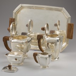 Art-Deco koffie- en theeservies (5), Henri Lapparra, Parijs ca. 1928, zilver.