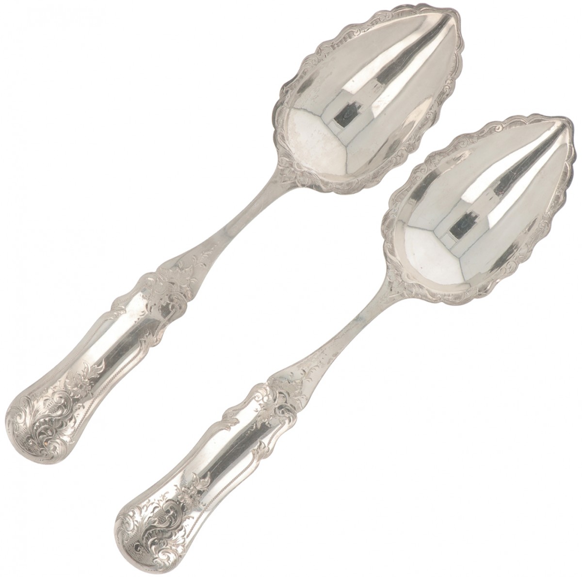 (2) delige set scheplepels zilver.