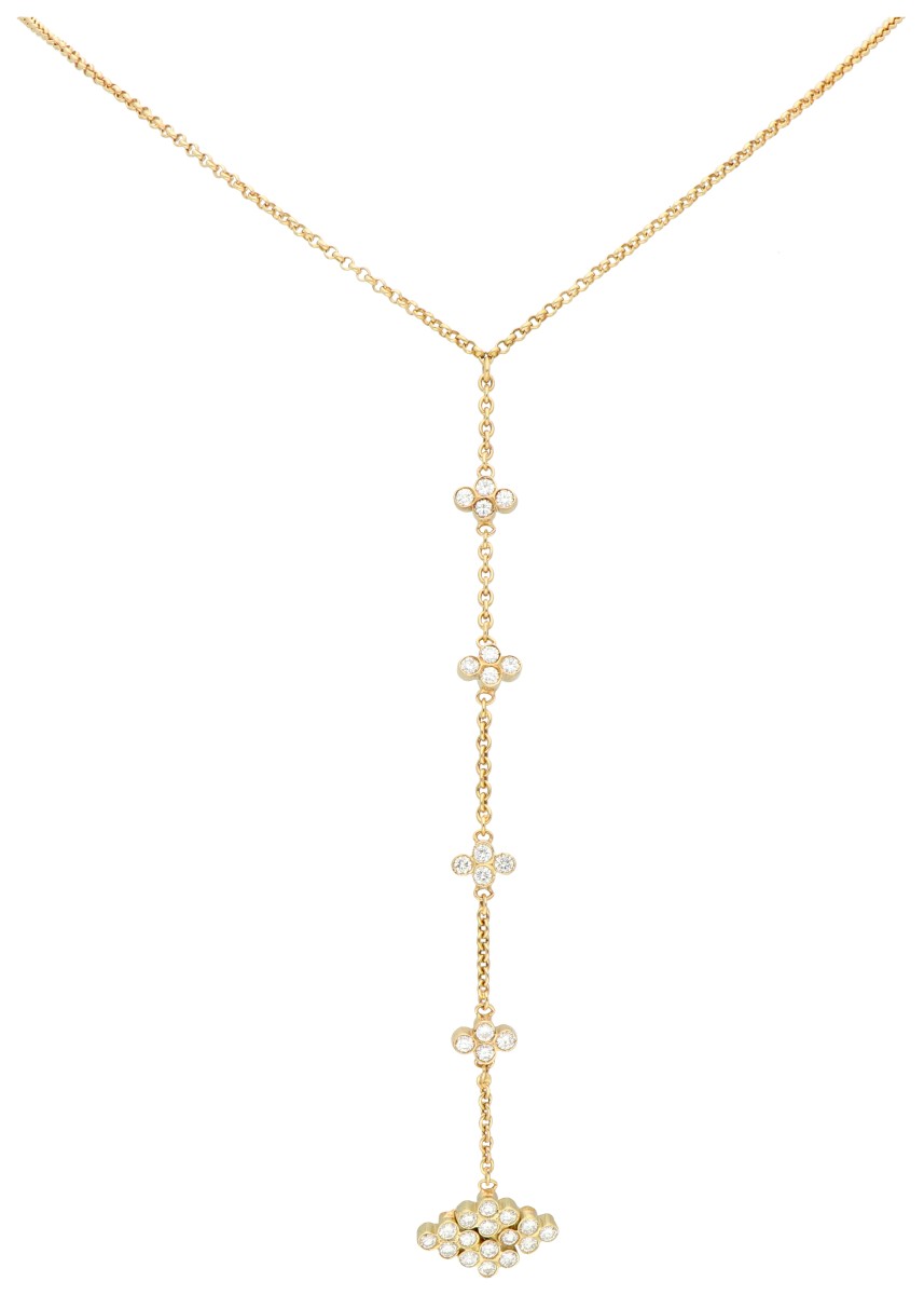 18K Geelgouden lavalière collier bezet met ca. 0.48 ct. diamant