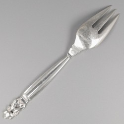 Georg Jensen visvorken (6), model Acorn, zilver. Ontworpen door Johan Rohde in 1915.