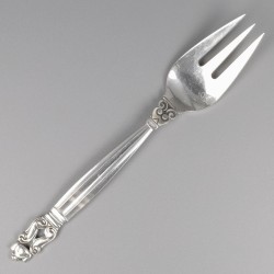 Georg Jensen visvorken (6), model Acorn, zilver. Ontworpen door Johan Rohde in 1915.