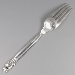 Georg Jensen lunchvorken (6), model Acorn, zilver. Ontworpen door Johan Rohde in 1915.