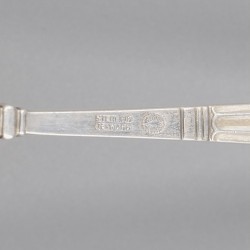 Georg Jensen jus pollepel, model Acorn, zilver. Ontworpen door Johan Rohde in 1915.
