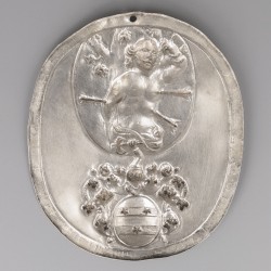 Koningsschild zilver, heer Hennessy, schutterskoning en keizer van het St. Sebastiaangilde voor 1720.