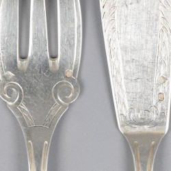 Art Nouveau visbestek (16), Société Parisienne d`Orfèvrerie, Parijs 1910-1914, zilver.