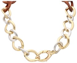 Arinilea 18K bicolor gouden  houten schakel collier met zirconia.