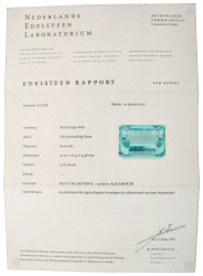 Gecertificeerde smaragd geslepen aquamarijn van ca. 57.67 ct.