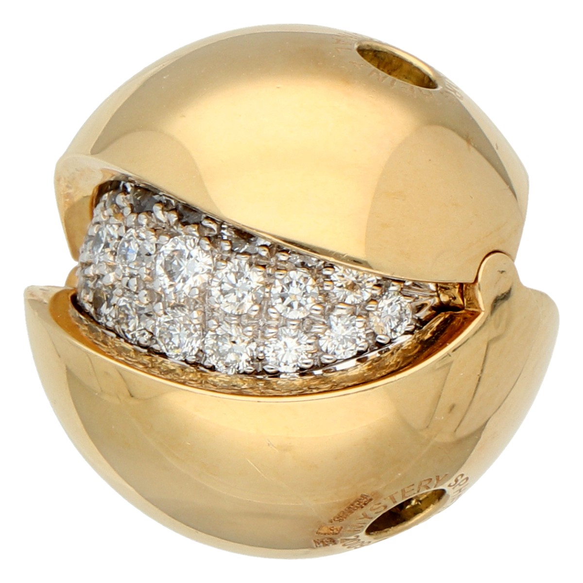 18K Roségouden Jorg Heinz 'Mystery Sphere' bezet met ca. 0.95 ct. diamant en Tahiti parel.