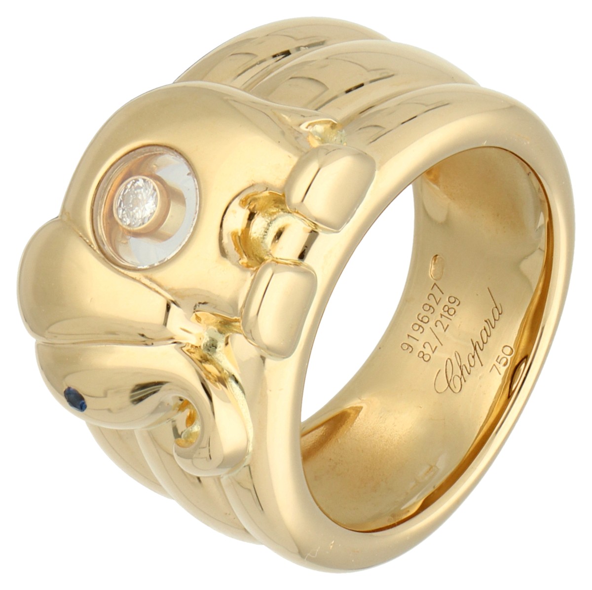 Chopard 18K geelgouden Happy Diamonds elephant ring.