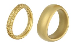 Pomellato 18K geelgouden set wave band ringen bezet met gele saffier.