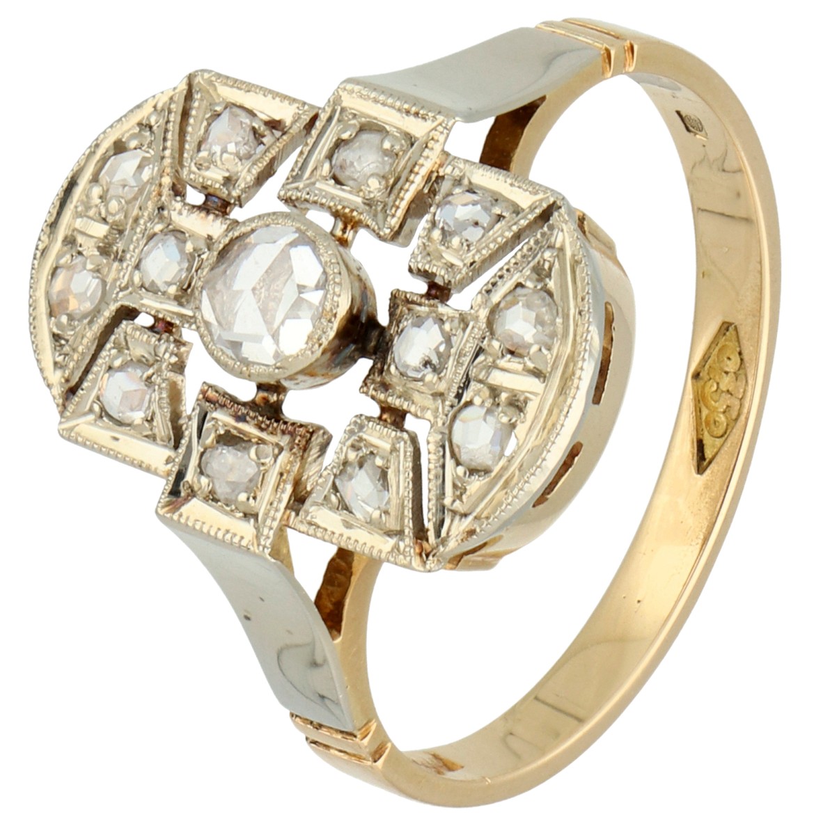 14K Witgouden Art Deco-stijl ring met roos diamant.