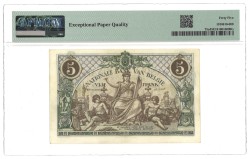 Belgium. 5 Francs. Banknote. Type 1914. - PMG 45EPQ