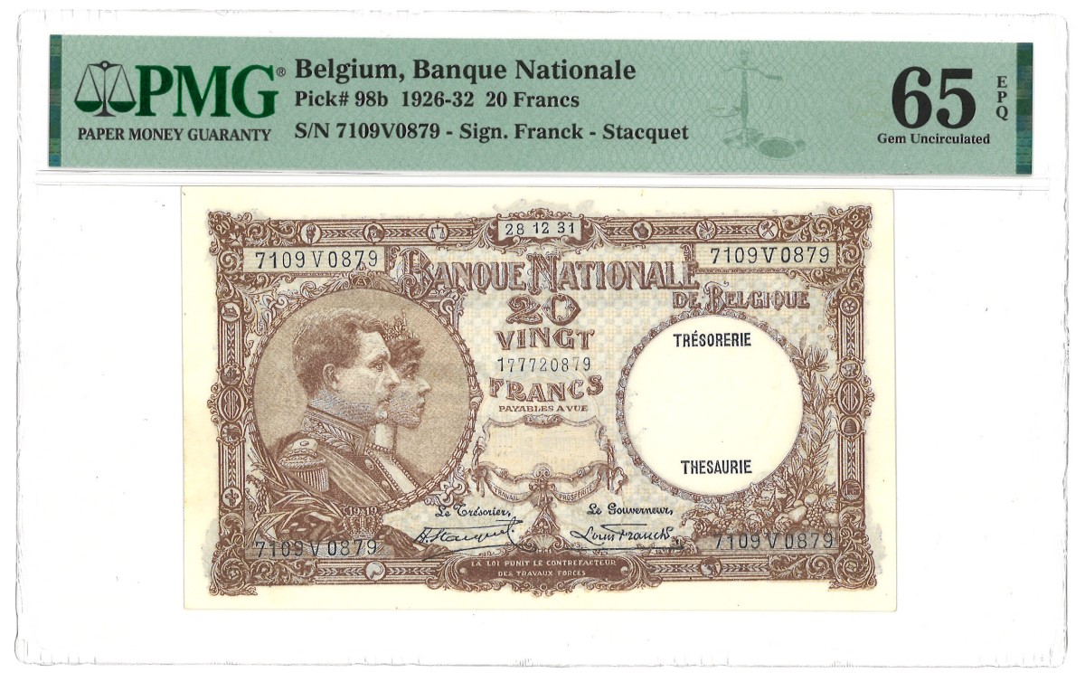 Belgium. 20 Francs. Banknote. Type 1926/1932. - PMG 65EPQ