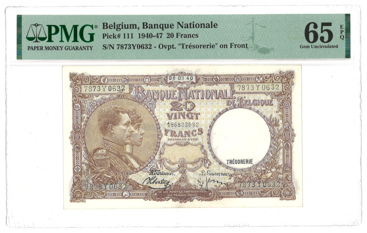 Belgium. 20 Francs. Banknote. Type 1940/1947. - PMG 65EPQ