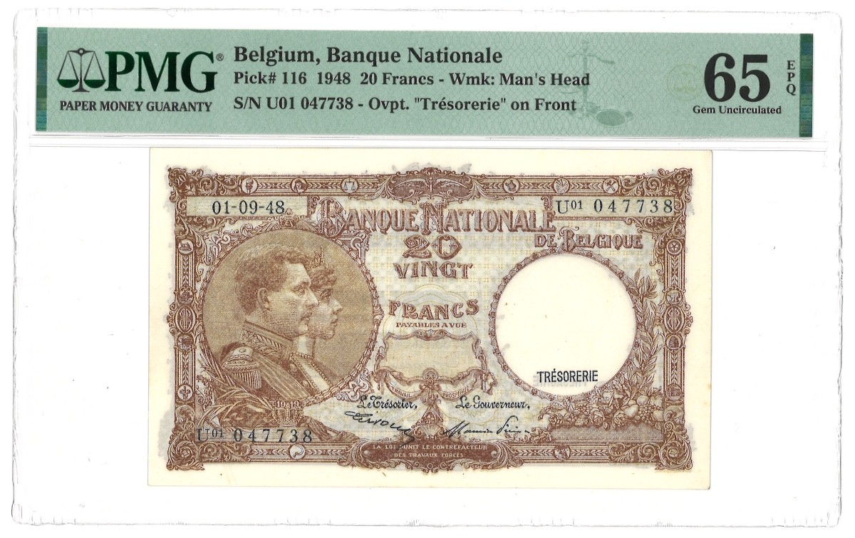 Belgium. 20 Francs. Banknote. Type 1948. - PMG 65EPQ