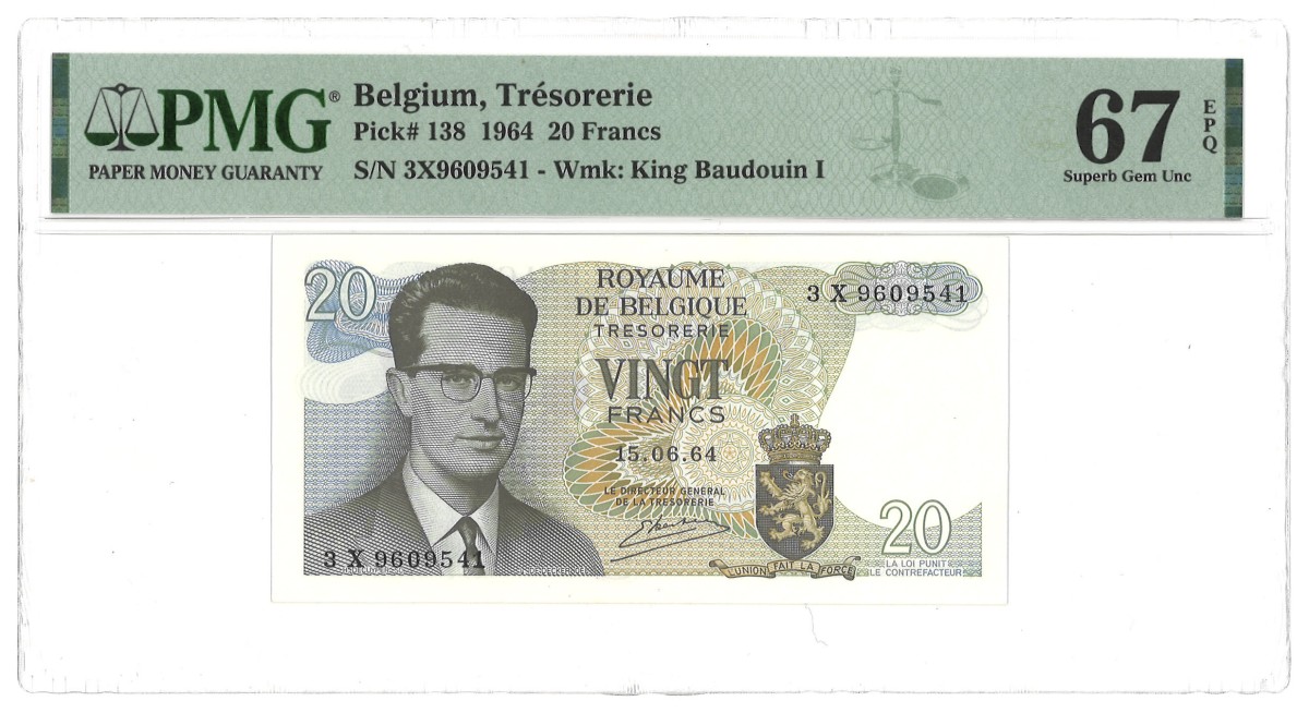 Belgium. 20 Francs. Banknote. Type 1964. - PMG 67EPQ