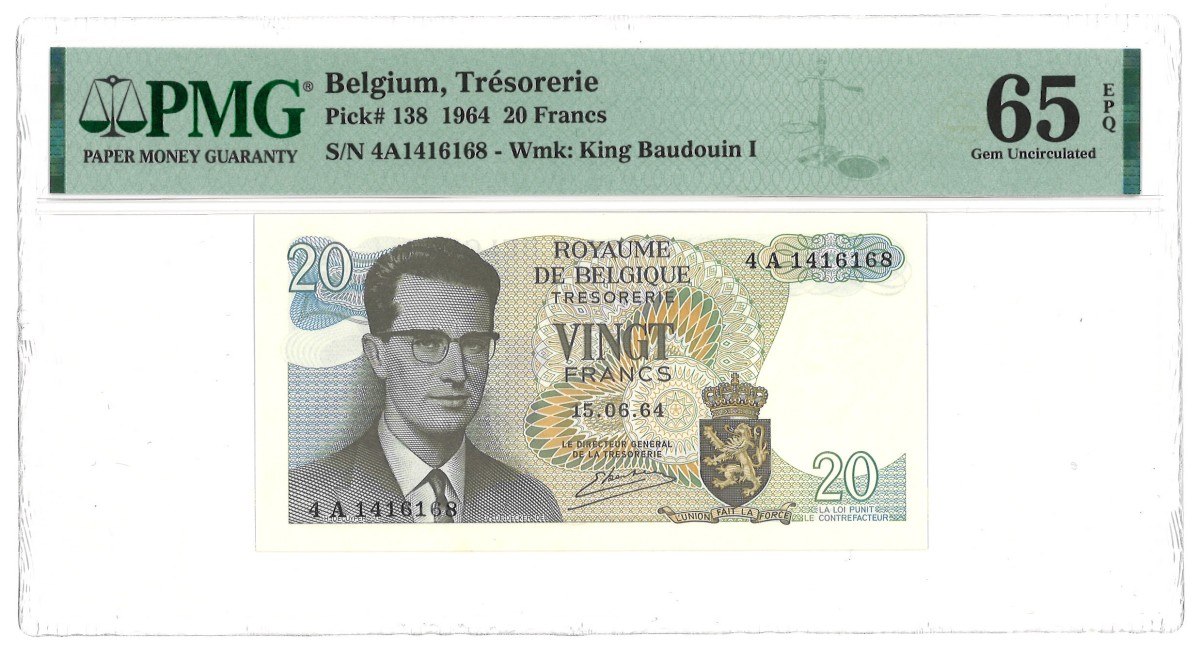 Belgium. 20 Francs. Banknote. Type 1964. - PMG 65EPQ