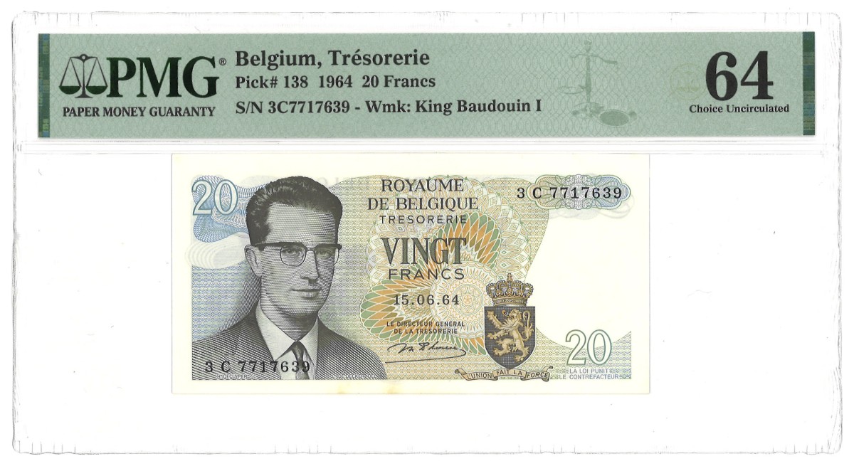 Belgium. 20 Francs. Banknote. Type 1964. - PMG 64