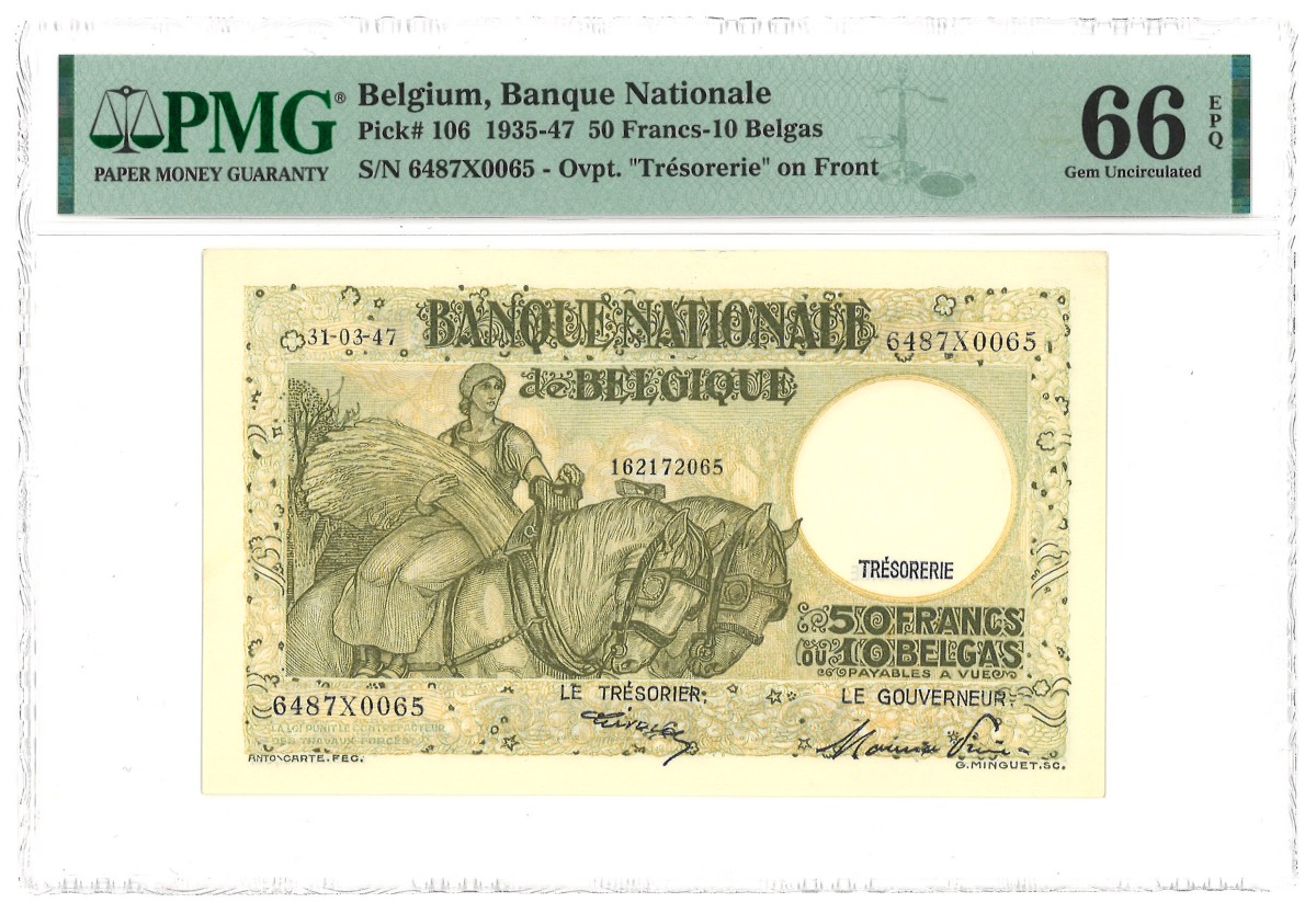 Belgium. 50 Francs. Banknote. Type 1935/1947. - PMG 66EPQ