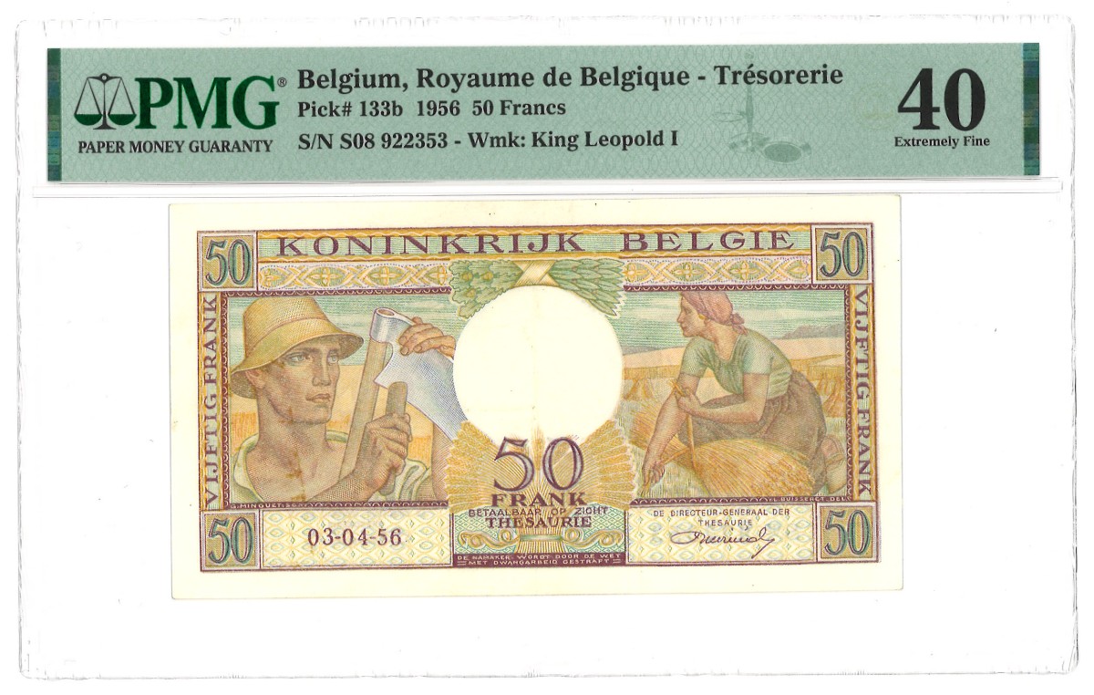 Belgium. 50 Francs. Banknote. Type 1956. - PMG 40