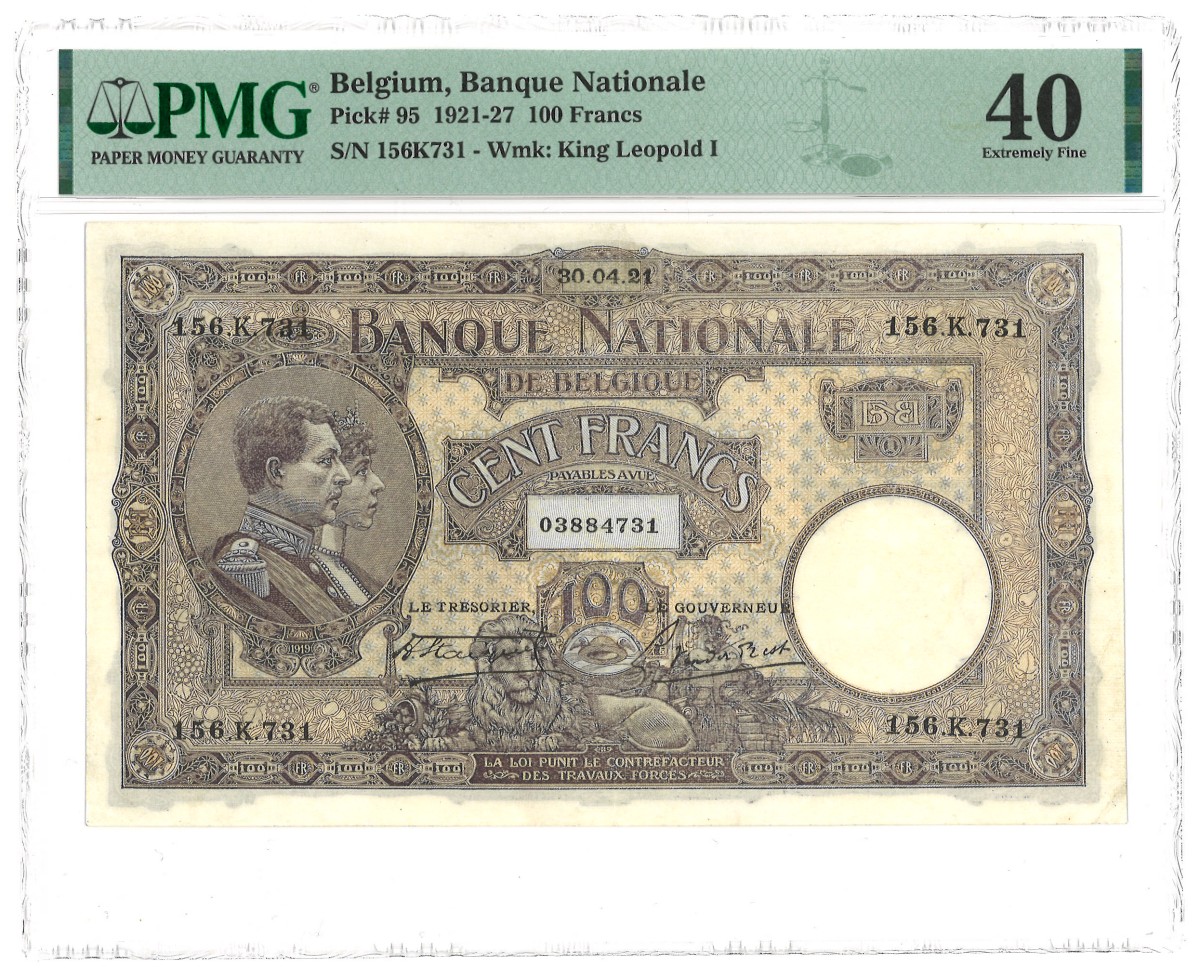 Belgium. 100 Francs. Banknote. Type 1921/1927. Type 5 In Higher Grading. - PMG 40