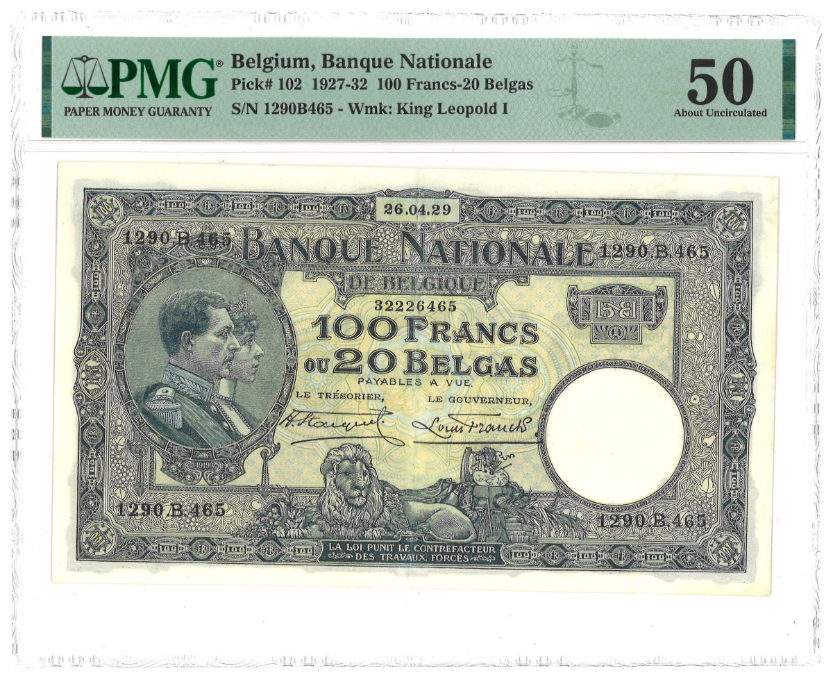 Belgium. 100 Francs. Banknote. Type 1927/1932. - PMG 50