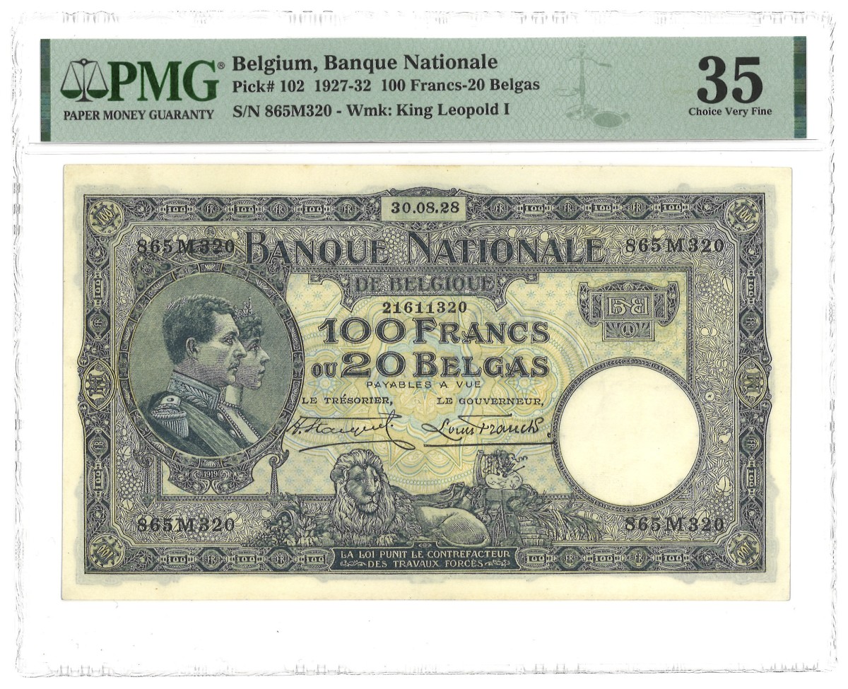 Belgium. 100 Francs. Banknote. Type 1927/1932. - PMG 35