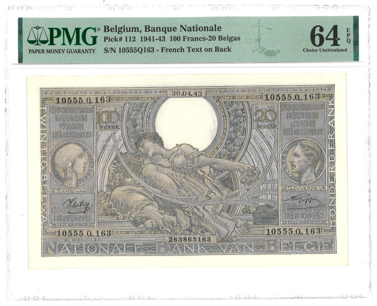 Belgium. 100 Francs. Banknote. Type 1941/1943. - PMG 64EPQ