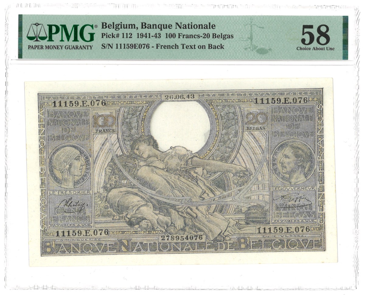 Belgium. 100 Francs. Banknote. Type 1941/1943. - PMG58