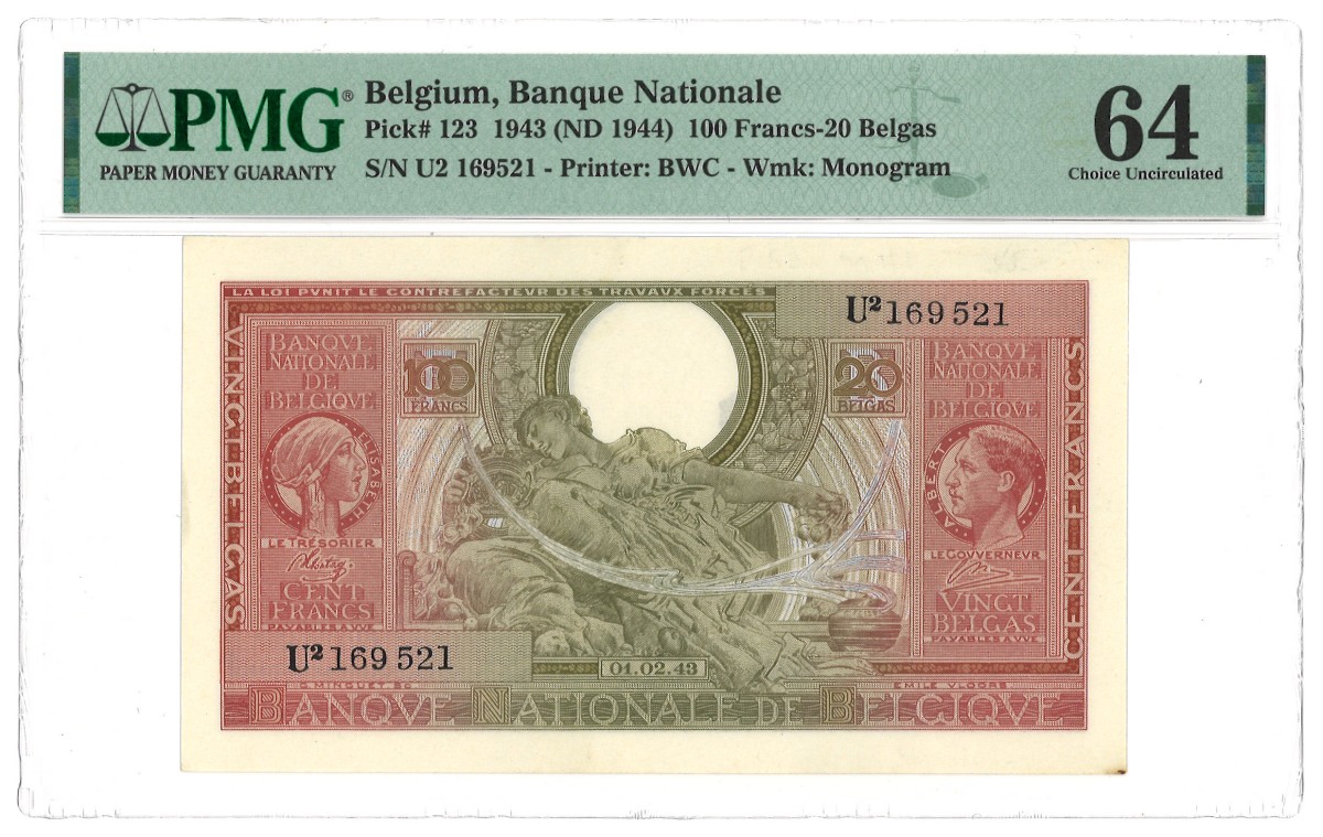 Belgium. 100 Francs. Banknote. Type 1943. - PMG 64