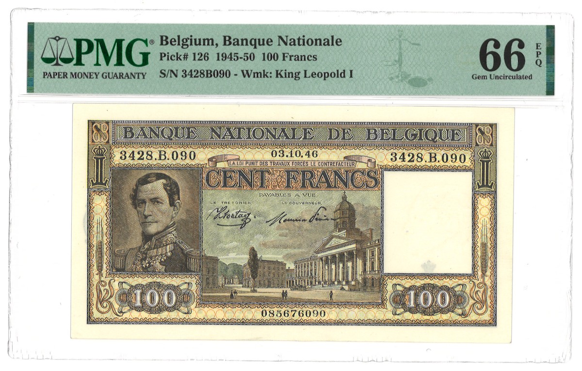 Belgium. 100 Francs. Banknote. Type 1945/1950. Type Top pop. - PMG 66EPQ