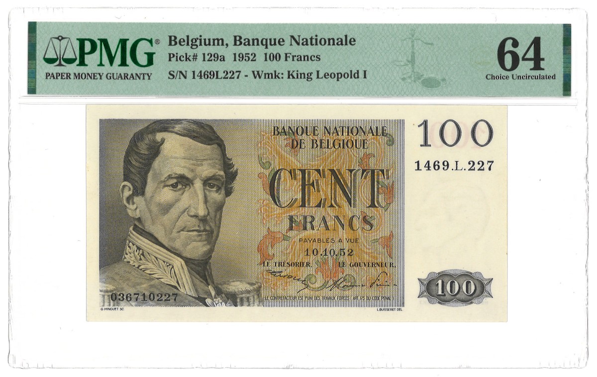 Belgium. 100 Francs. Banknote. Type 1952. - PMG 64