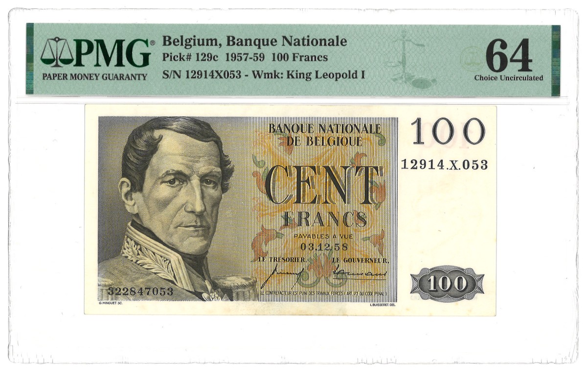 Belgium. 100 Francs. Banknote. Type 1957/1959. - PMG 64