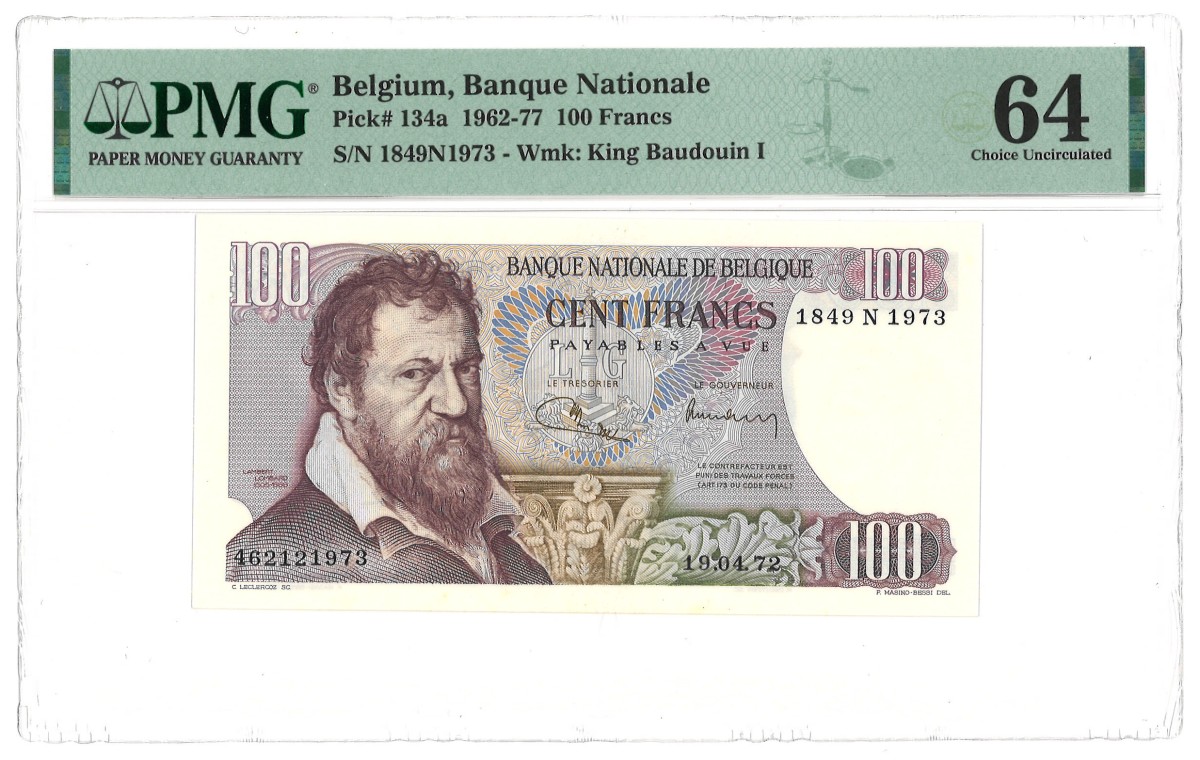 Belgium. 100 Francs. Banknote. Type 1962/1977. - PMG 64