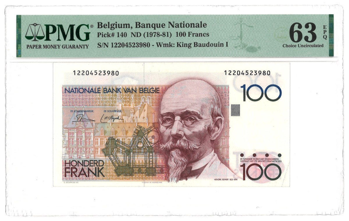 Belgium. 100 Francs. Banknote. Type 1978/1981. - PMG 63EPQ