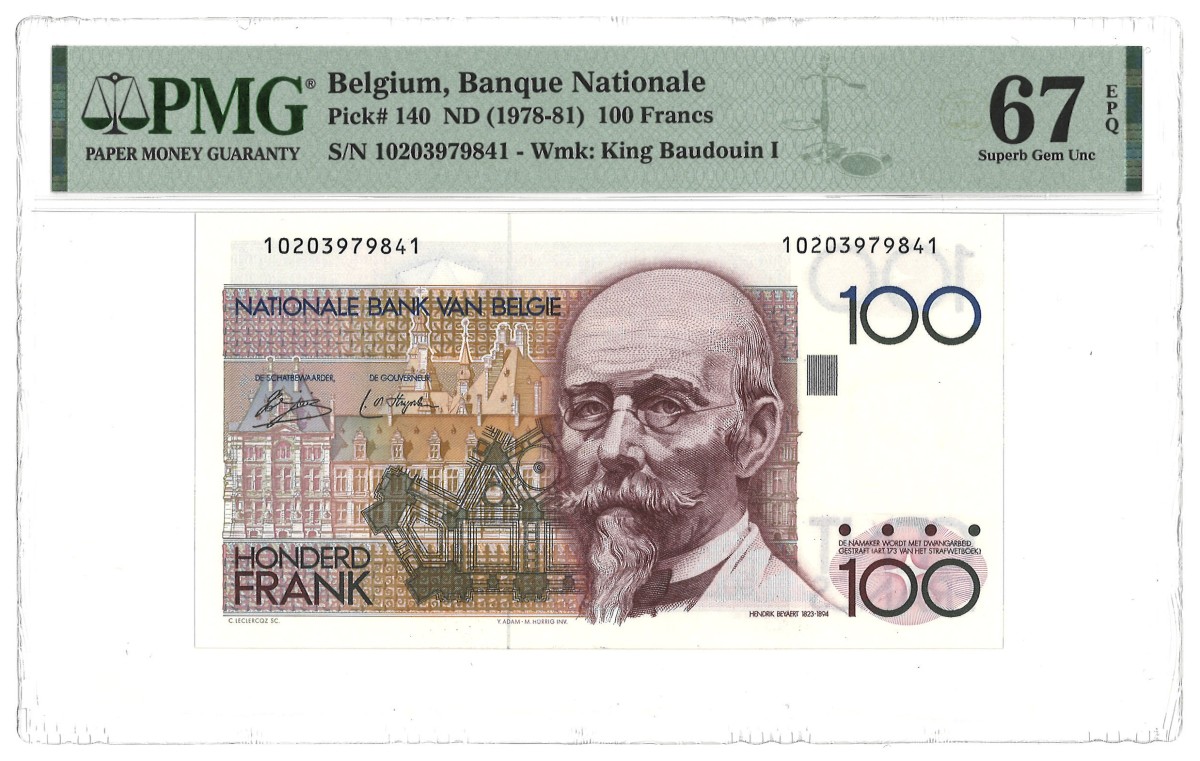 Belgium. 100 Francs. Banknote. Type 1978/1981. - PMG 67EPQ