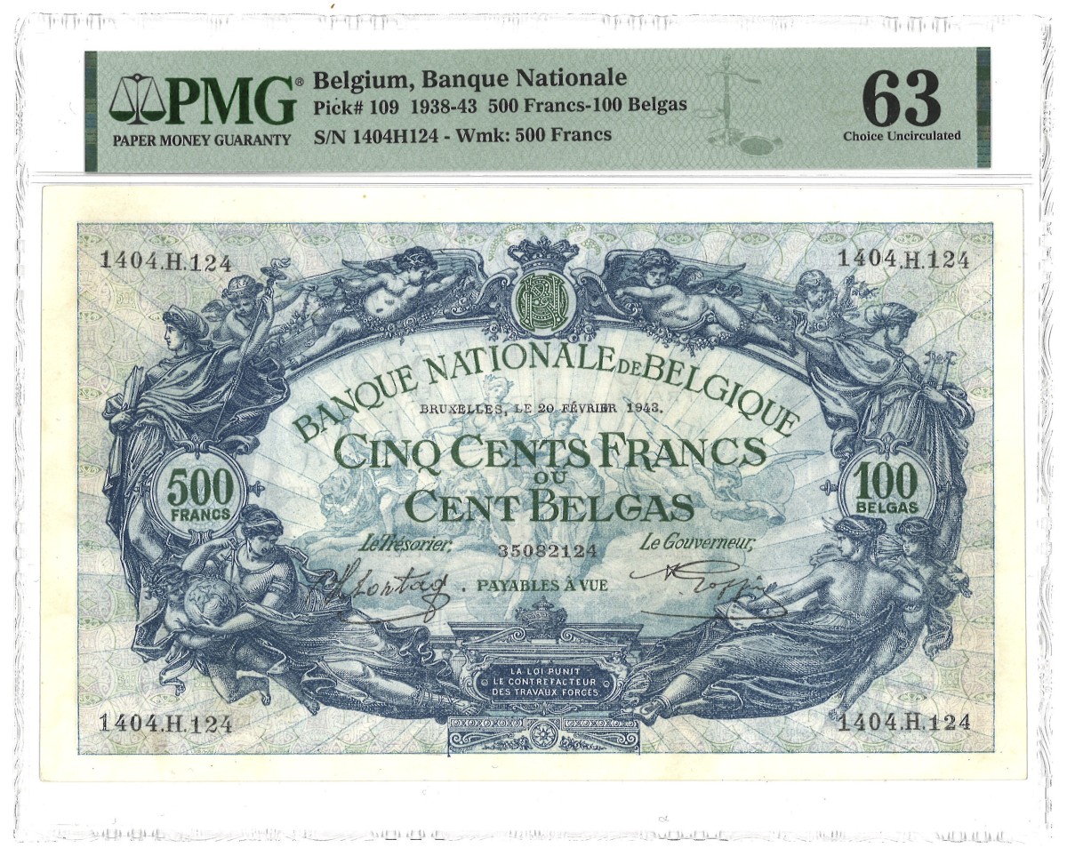 Belgium. 500 Francs. Banknote. Type 1938/1943. - PMG 63