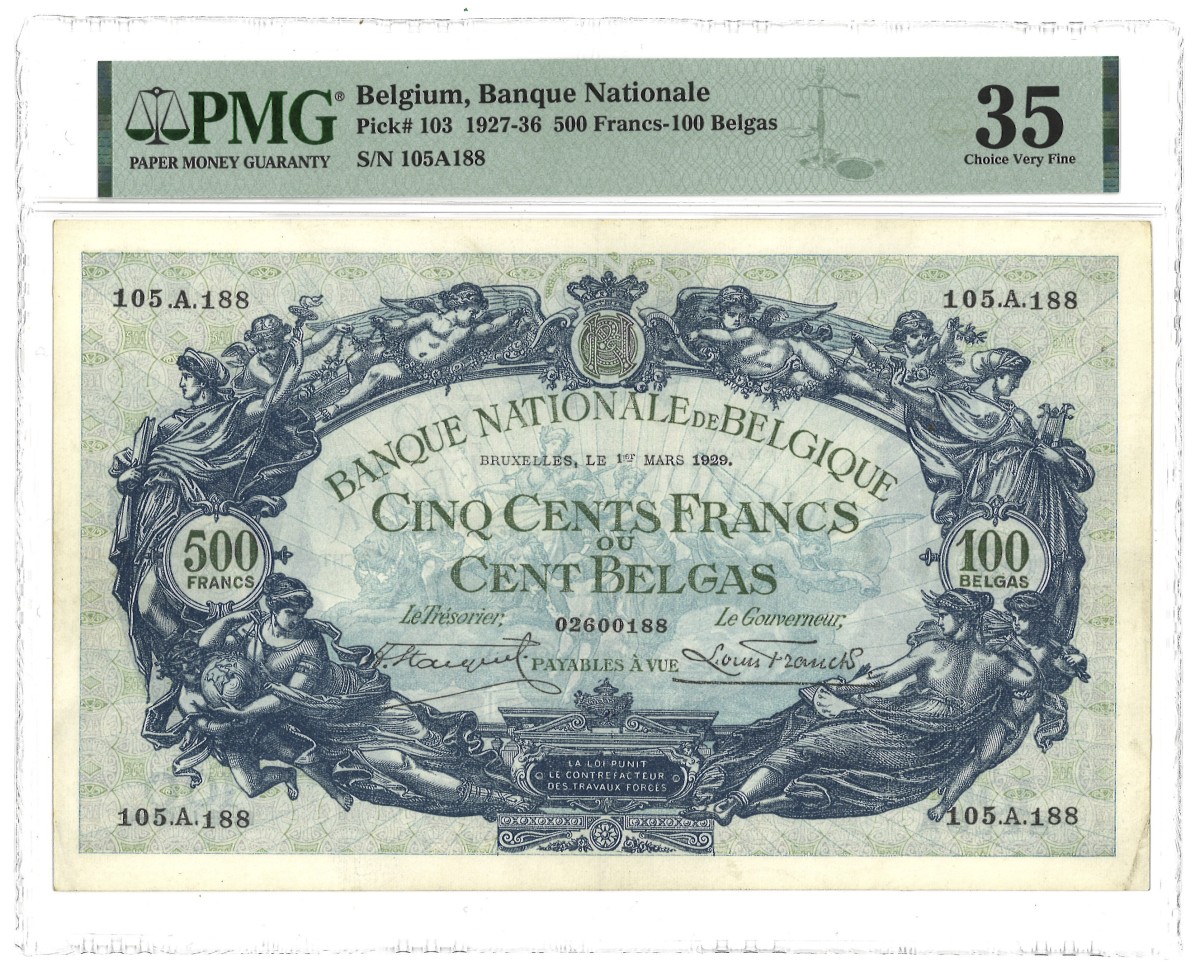 Belgium. 500 Francs. Bankbiljet. Type 1927/1936. Type Top pop. - PMG 35