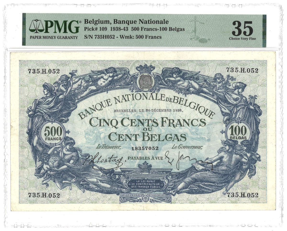Belgium. 500 Francs. Banknote. Type 1938/1943. - PMG 35