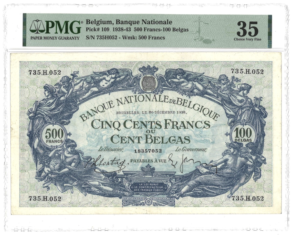 Belgium. 500 Francs. Banknote. Type 1938/1943. - PMG 35