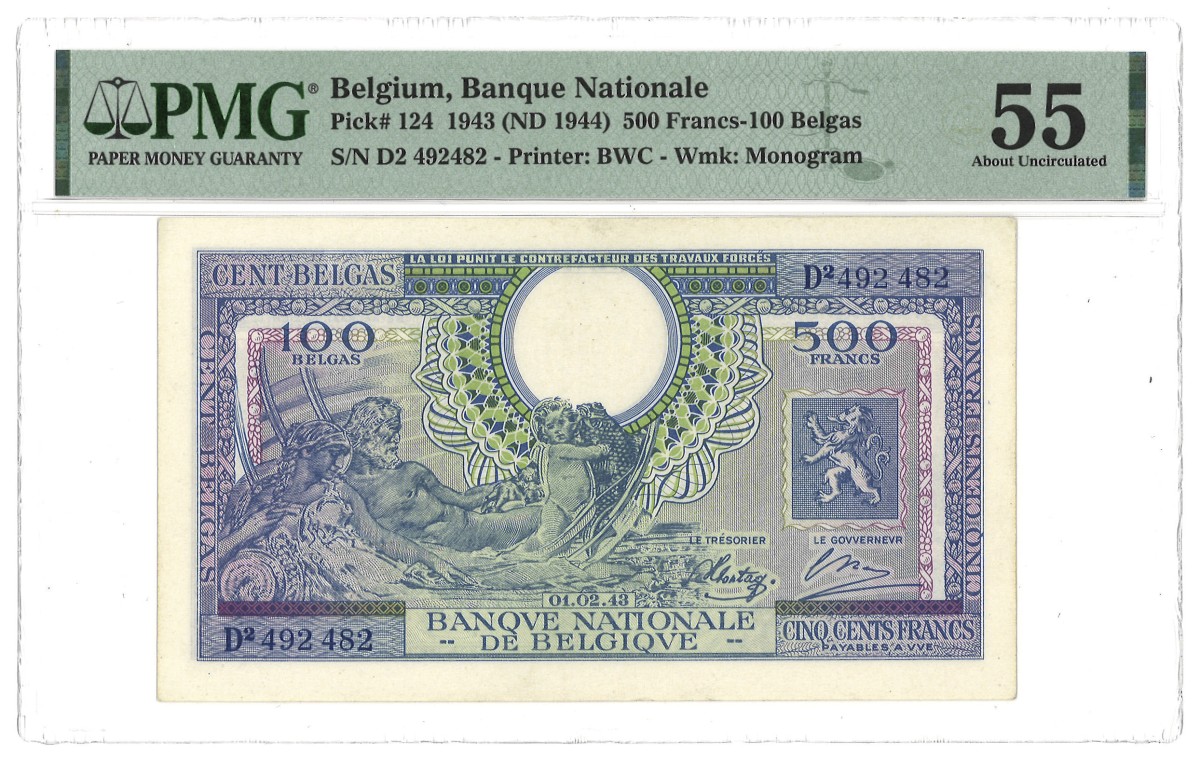 Belgium. 500 Francs. Bankbiljet. Type 1943. - PMG 55