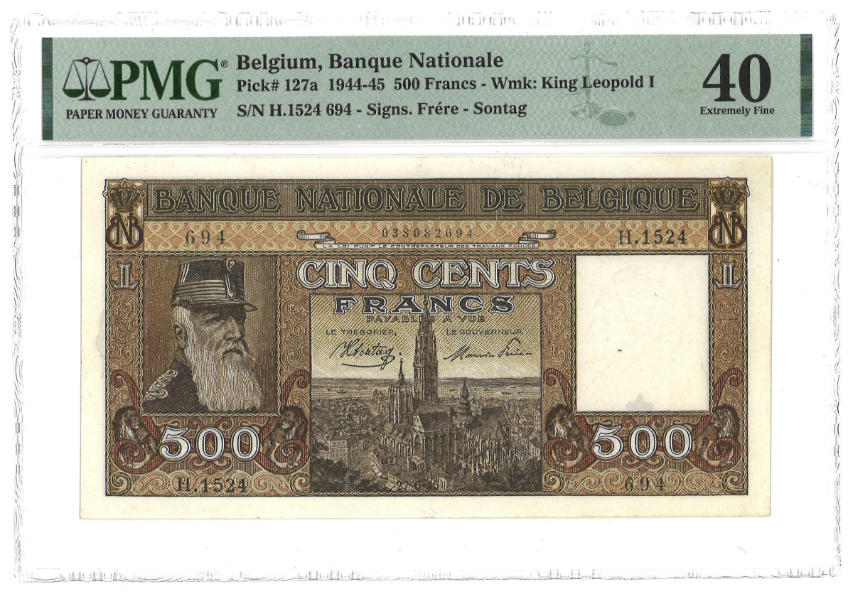 Belgium. 500 Francs. Banknote. Type 1944/1945. - PMG 40