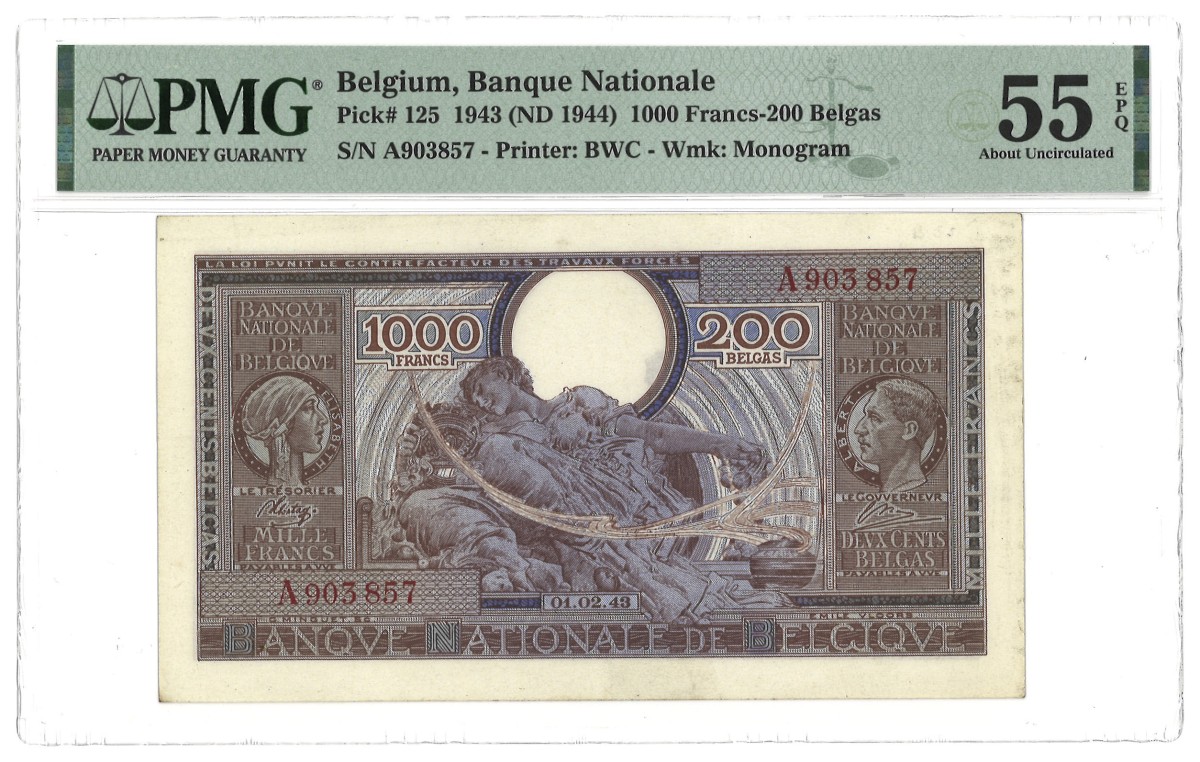 Belgium. 1000 Francs. Banknote. Type 1944. - PMG 55EPQ