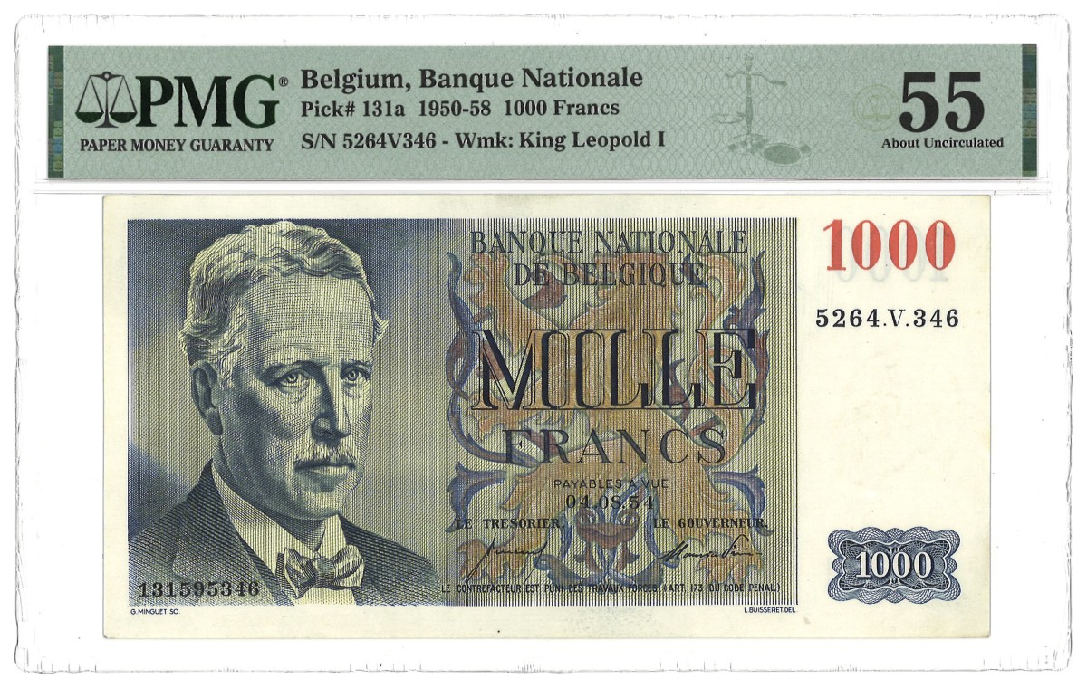 Belgium. 1000 Francs. Banknote. Type 1950/1958. - PMG 55