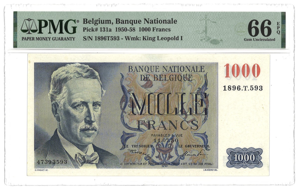 Belgium. 1000 Francs. Banknotes. Type 1950/1958. - PMG 66EPQ