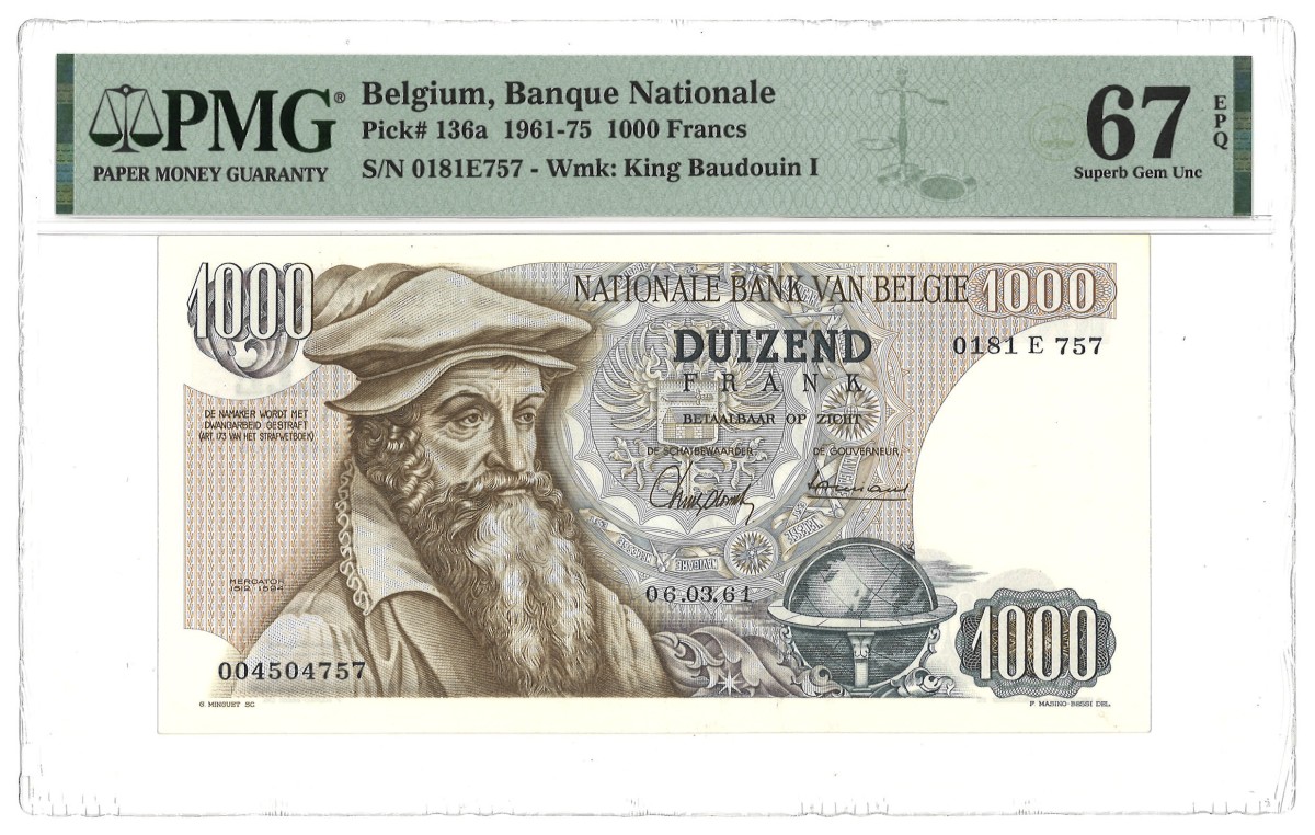 Belgium. 1000 Francs. Banknote. Type 1961/1975. - PMG 67EPQ