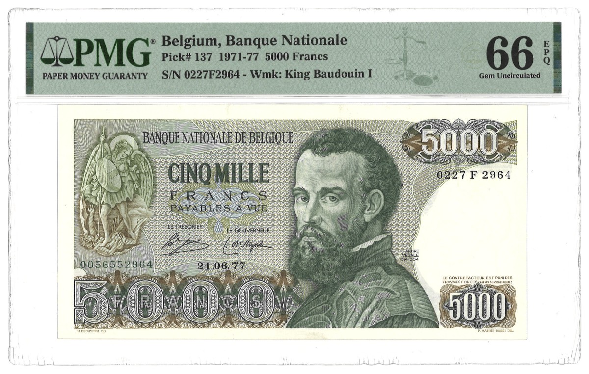 Belgium. 5000 Francs. Banknote. Type 1971/1977. - PMG 66EPQ