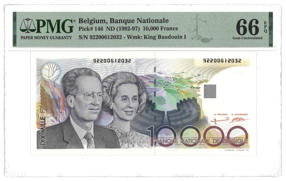 Belgium. 10.000 Francs. Banknote. Type 1992/1997. - PMG 66EPQ