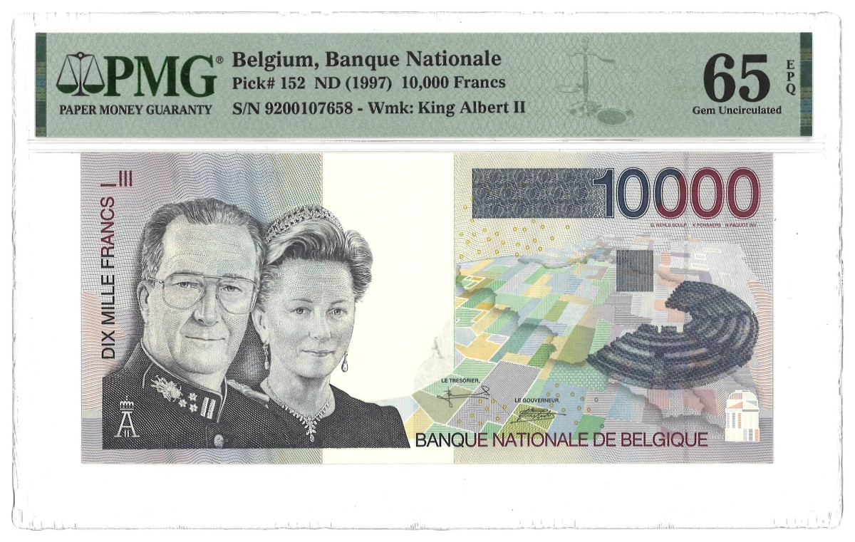 Belgium. 10.000 Francs. Banknote. Type 1997. - PMG 65EPQ